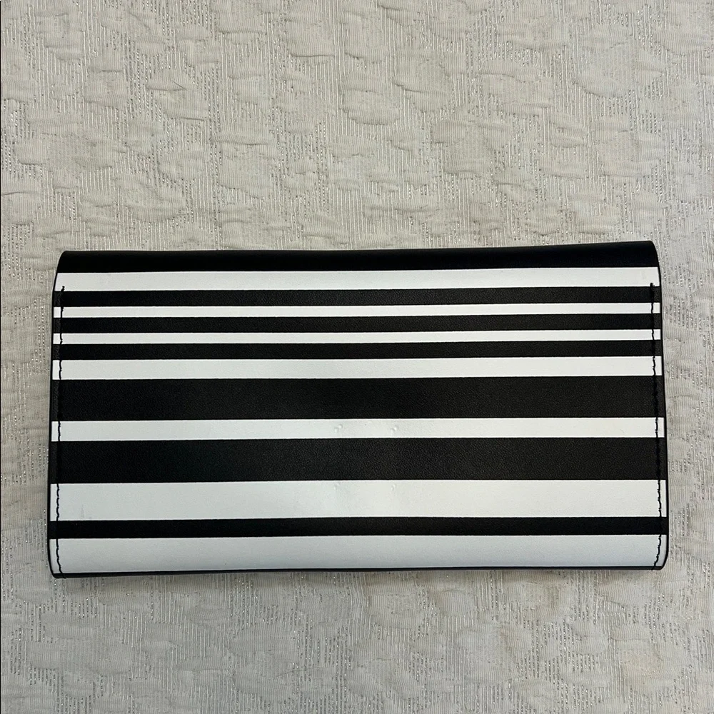 KATE SPADE STRIPED LEATHER WALLET BLACK & WHITE